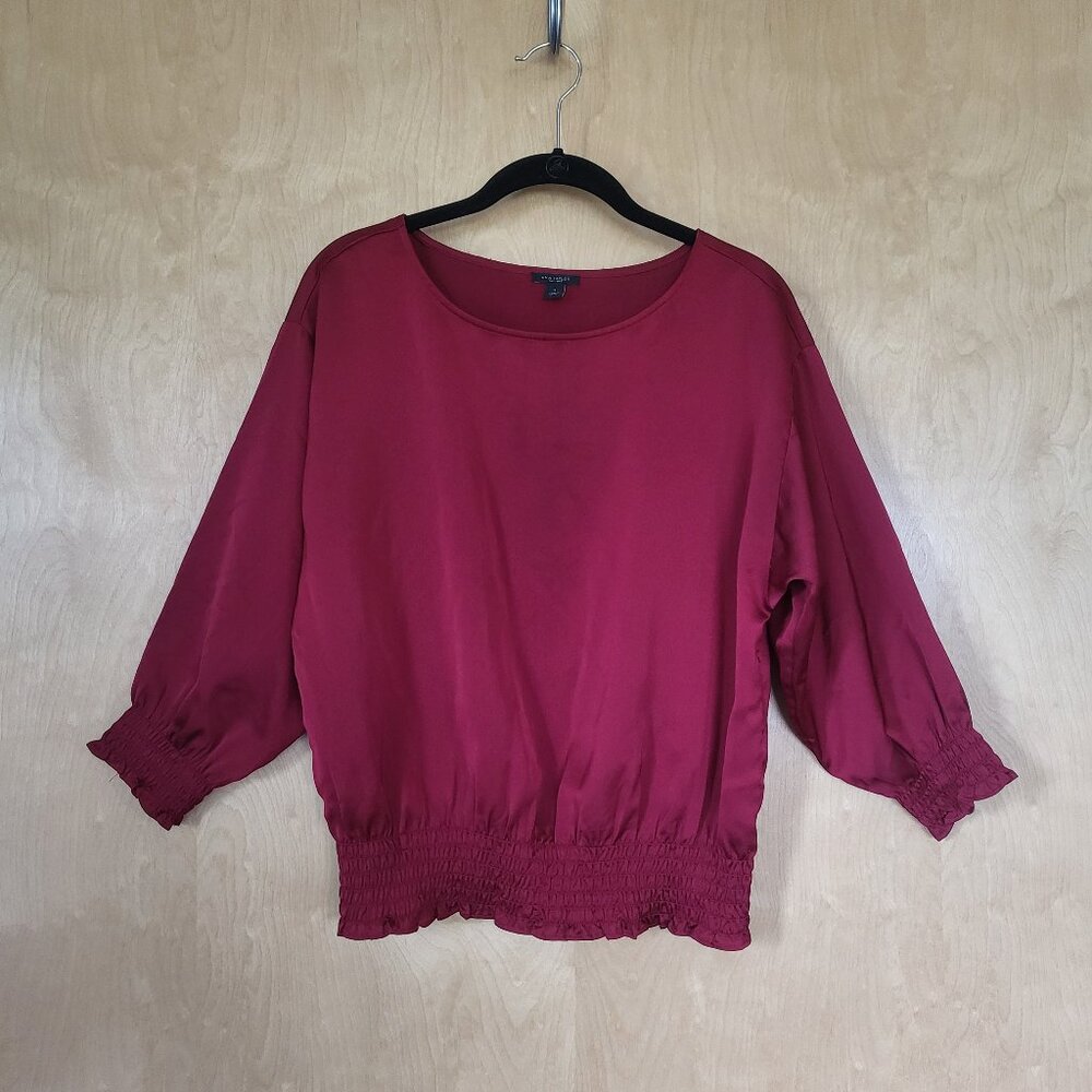 Ann Taylor Smocked Blouson Top Burgundy Size Small